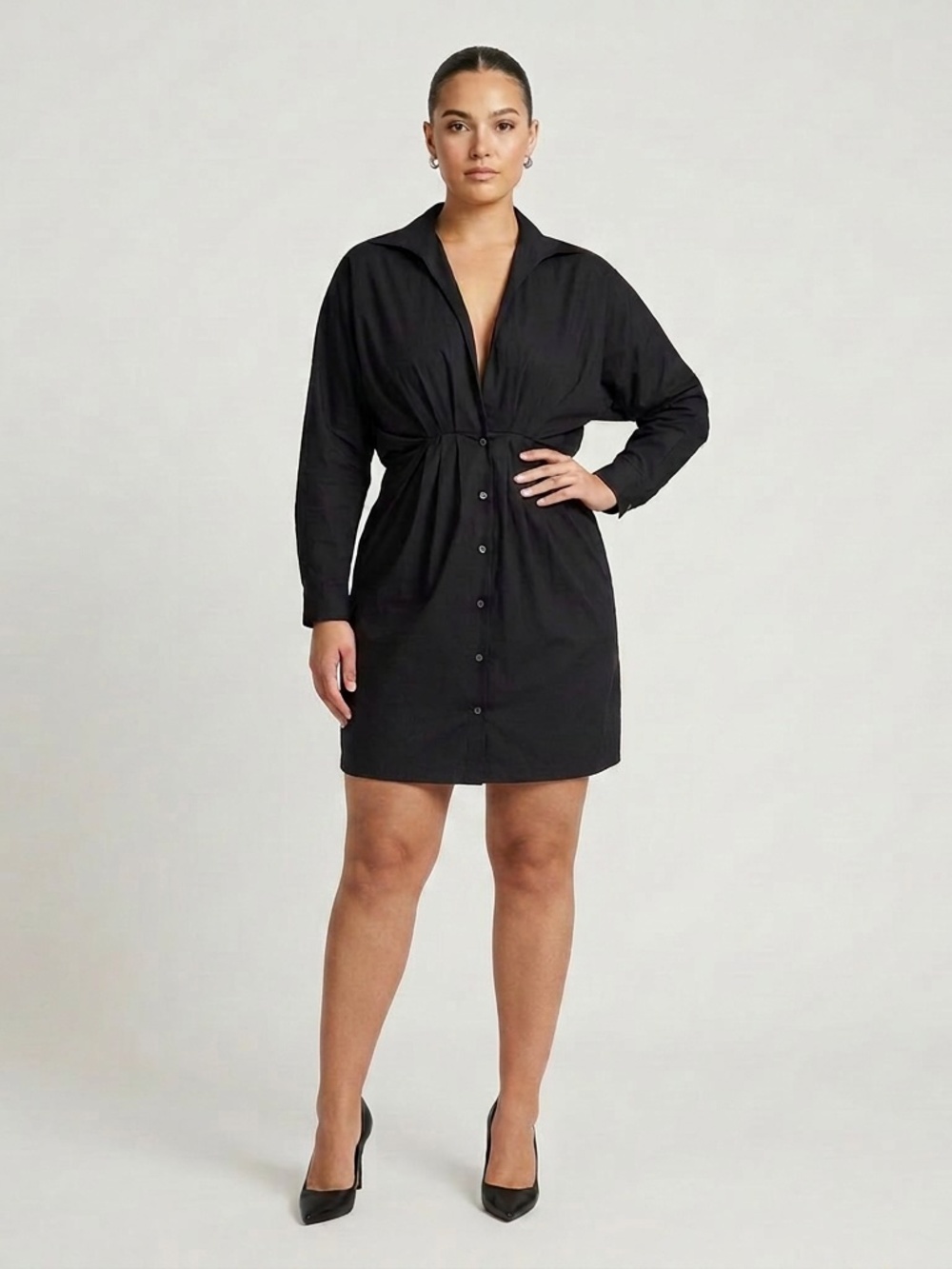 Sara Roka‎ Black Art to Wear Stretch Mini Shirt Dress, 40/4
